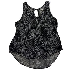 GUC 2/$10 Old Navy Women's Black and White Sleeveless Top Flowy Hi/Lo Blouse